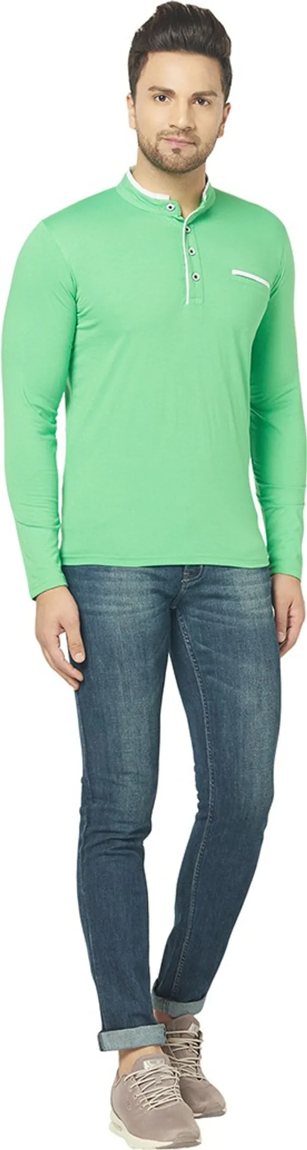 Green_Cotton_Solid_Henley_Neck_Regukar_Fit_T-Shirt_For_Men
