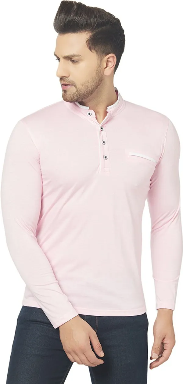 Pink_Cotton_Solid_Henley_Neck_Regukar_Fit_T-Shirt_For_Men