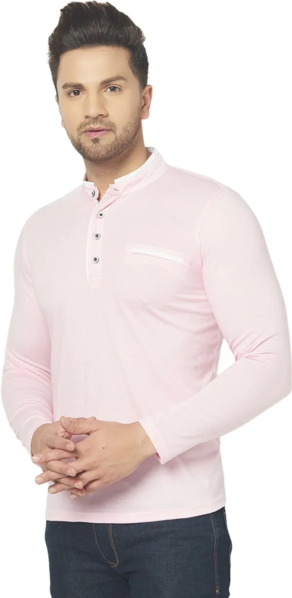 Pink_Cotton_Solid_Henley_Neck_Regukar_Fit_T-Shirt_For_Men