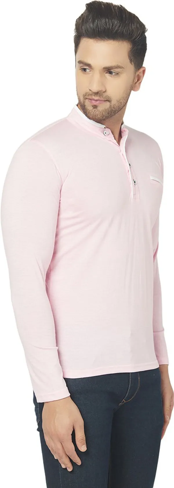 Pink_Cotton_Solid_Henley_Neck_Regukar_Fit_T-Shirt_For_Men