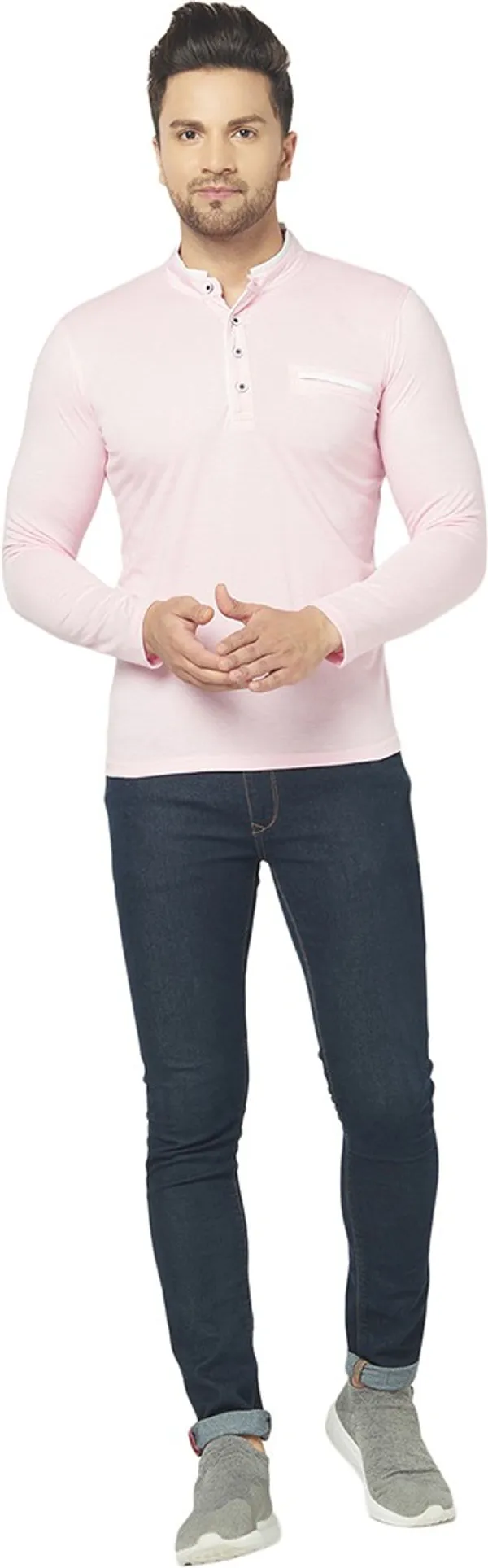 Pink_Cotton_Solid_Henley_Neck_Regukar_Fit_T-Shirt_For_Men