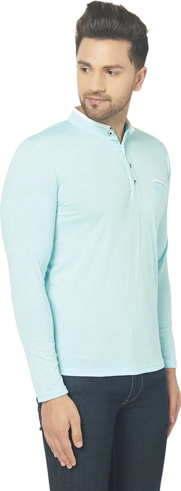 Blue_Cotton_Solid_Henley_Neck_Regukar_Fit_T-Shirt_For_Men