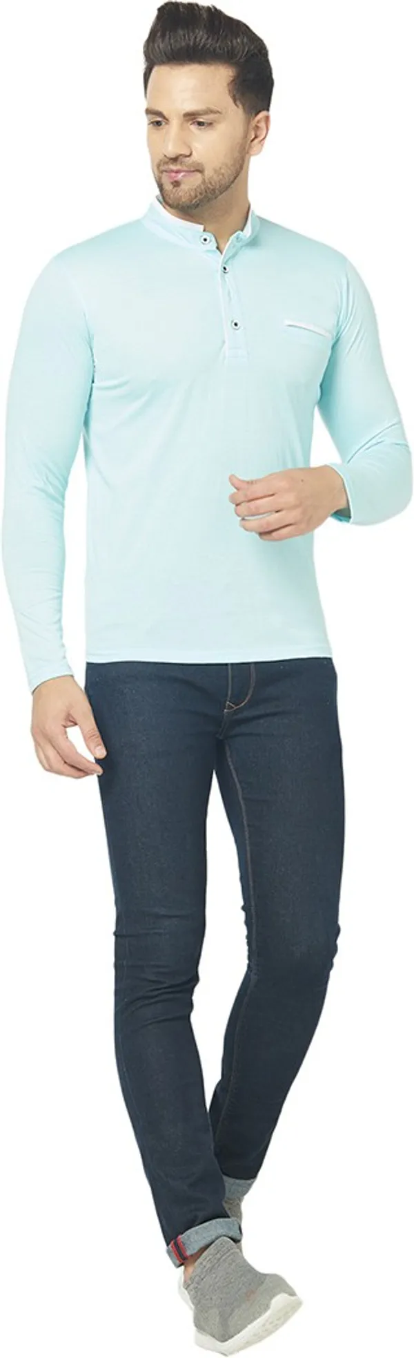 Blue_Cotton_Solid_Henley_Neck_Regukar_Fit_T-Shirt_For_Men