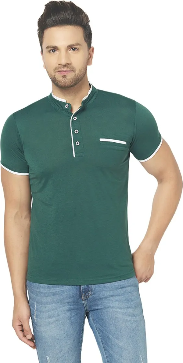 Dark_Green_Cotton_Solid_Henley_Neck_Regukar_Fit_T-Shirt_For_Men