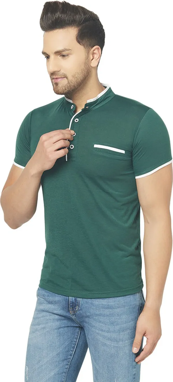 Dark_Green_Cotton_Solid_Henley_Neck_Regukar_Fit_T-Shirt_For_Men