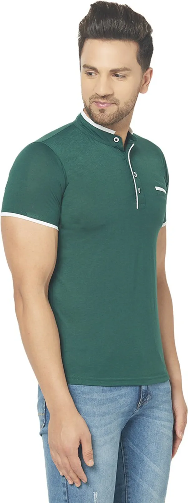 Dark_Green_Cotton_Solid_Henley_Neck_Regukar_Fit_T-Shirt_For_Men