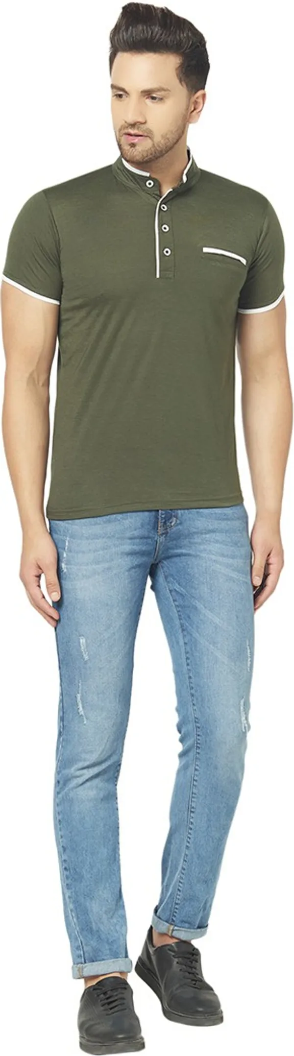 Dark_Green_Cotton_Solid_Henley_Neck_Regukar_Fit_T-Shirt_For_Men