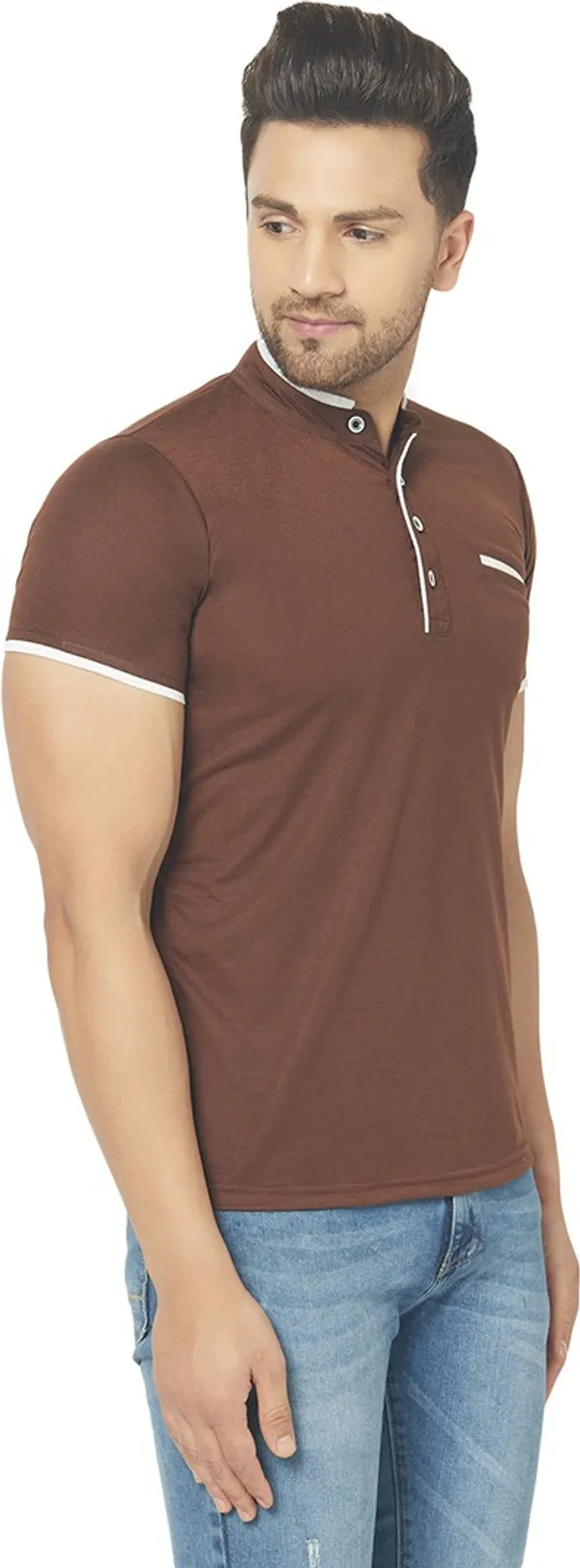 Brown_Cotton_Solid_Henley_Neck_Regukar_Fit_T-Shirt_For_Men