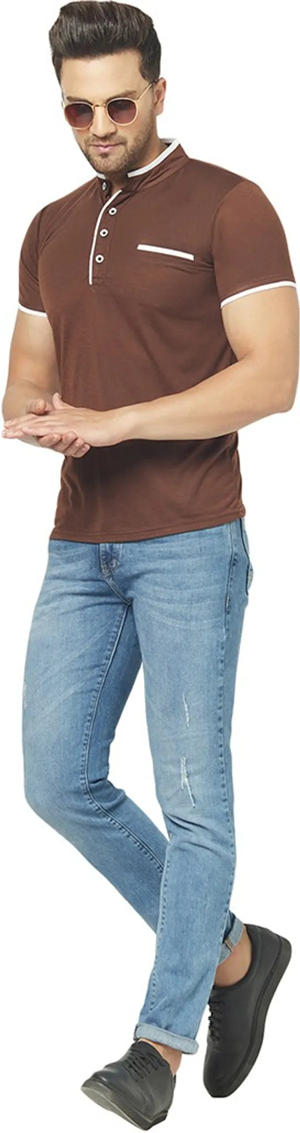 Brown_Cotton_Solid_Henley_Neck_Regukar_Fit_T-Shirt_For_Men