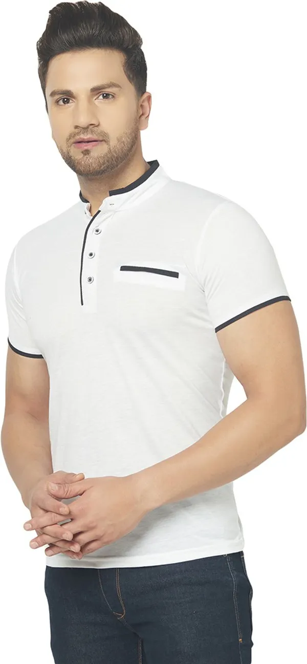White_Cotton_Solid_Henley_Neck_Regukar_Fit_T-Shirt_For_Men