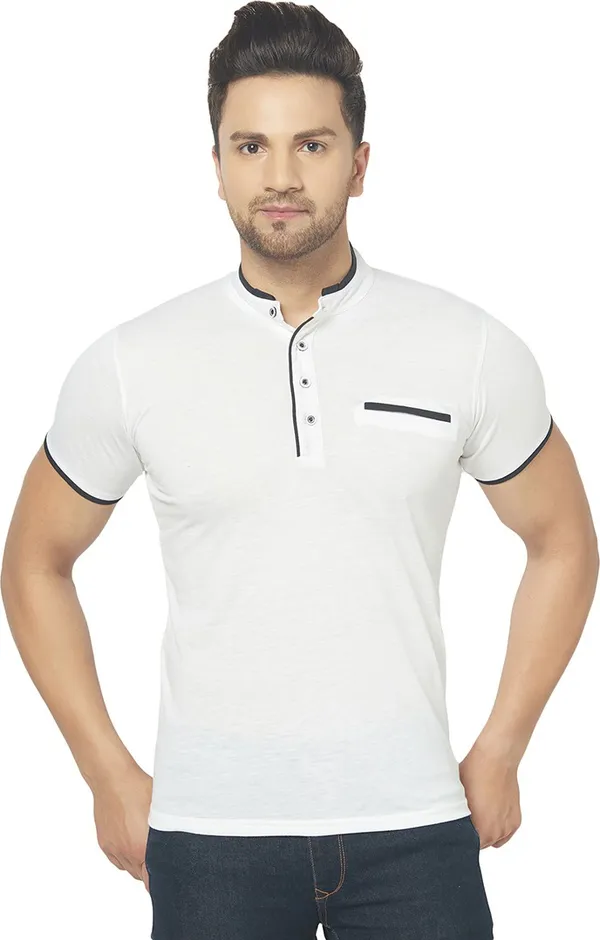White_Cotton_Solid_Henley_Neck_Regukar_Fit_T-Shirt_For_Men