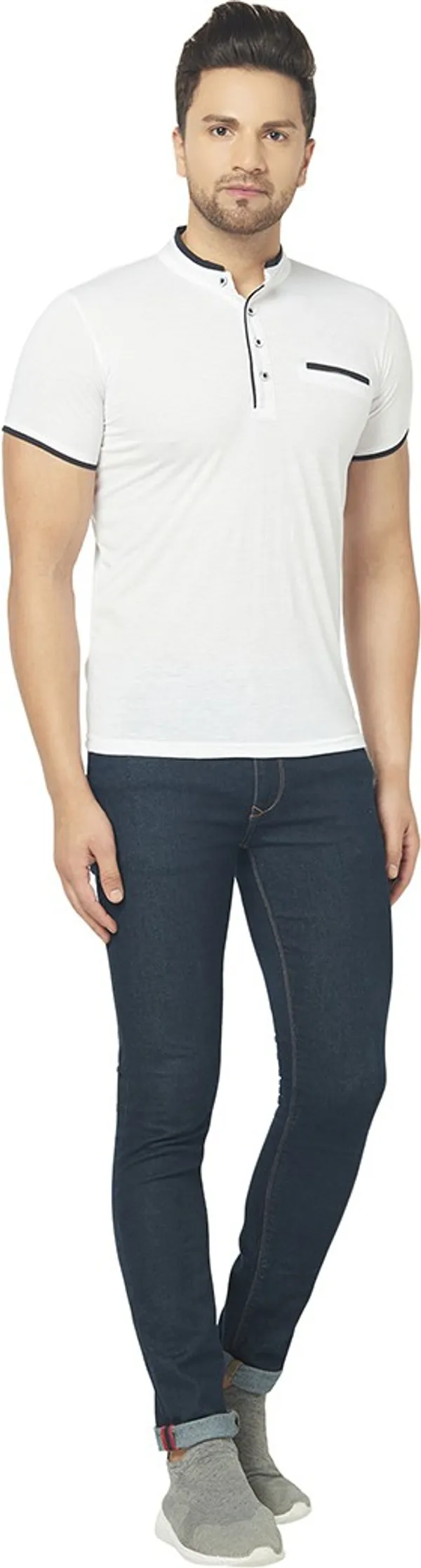 White_Cotton_Solid_Henley_Neck_Regukar_Fit_T-Shirt_For_Men