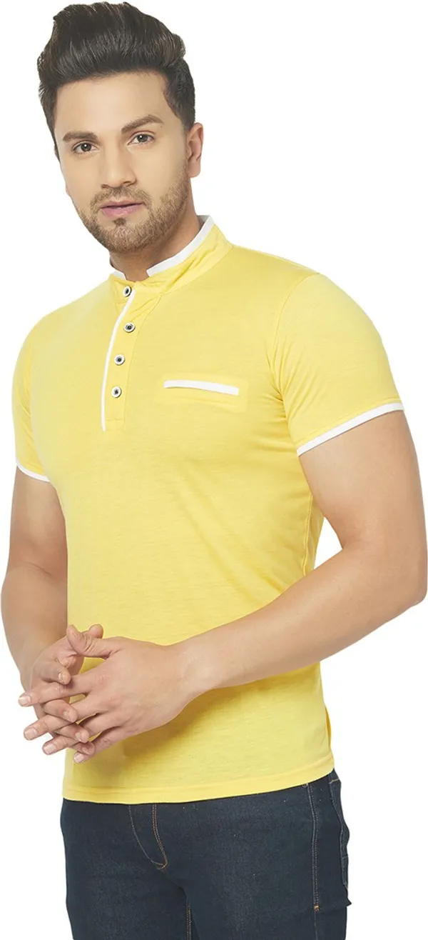 Yellow_Cotton_Solid_Henley_Neck_Regukar_Fit_T-Shirt_For_Men