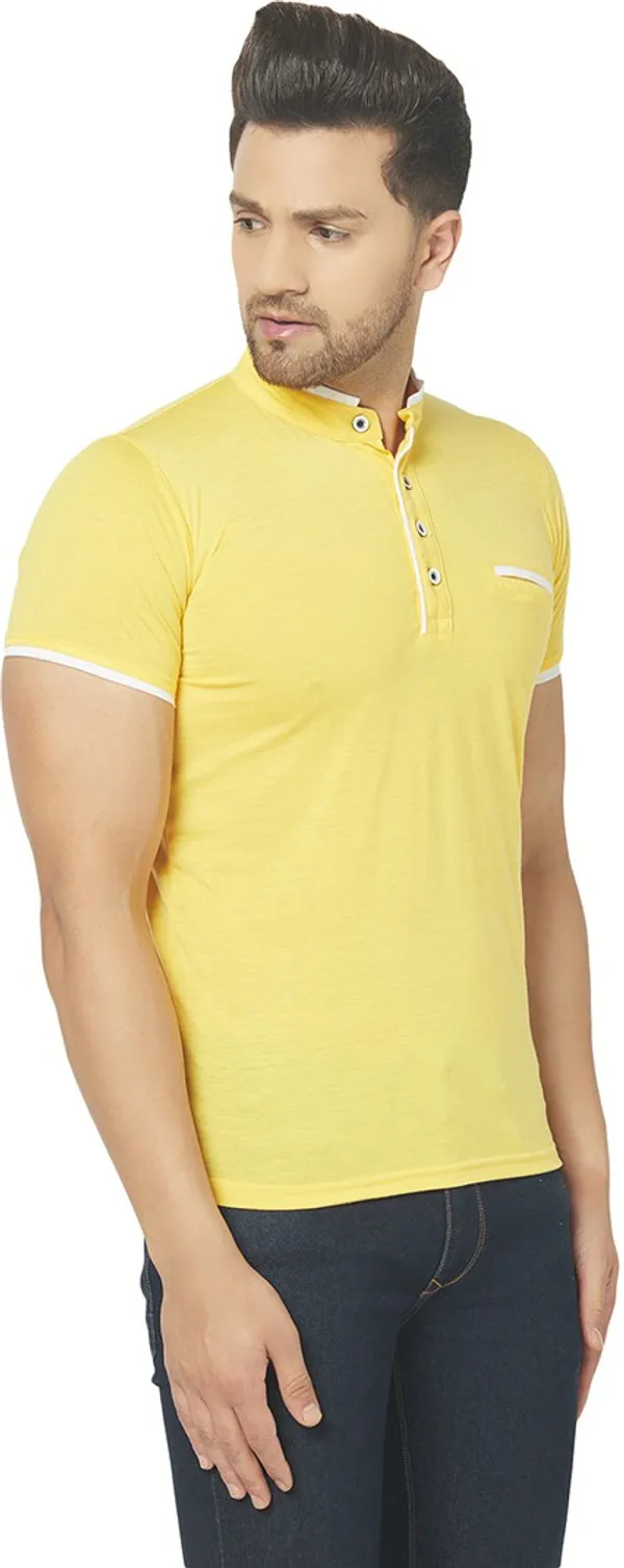 Yellow_Cotton_Solid_Henley_Neck_Regukar_Fit_T-Shirt_For_Men
