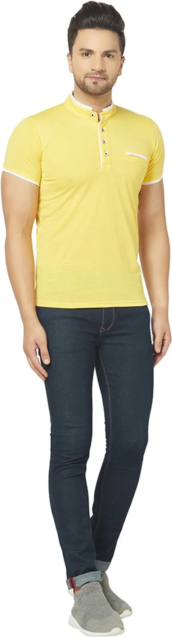 Yellow_Cotton_Solid_Henley_Neck_Regukar_Fit_T-Shirt_For_Men