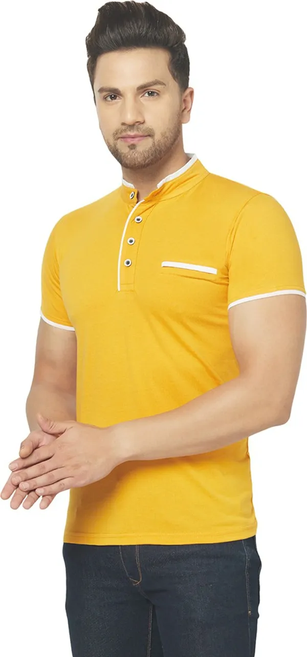 Yellow_Cotton_Solid_Henley_Neck_Regukar_Fit_T-Shirt_For_Men