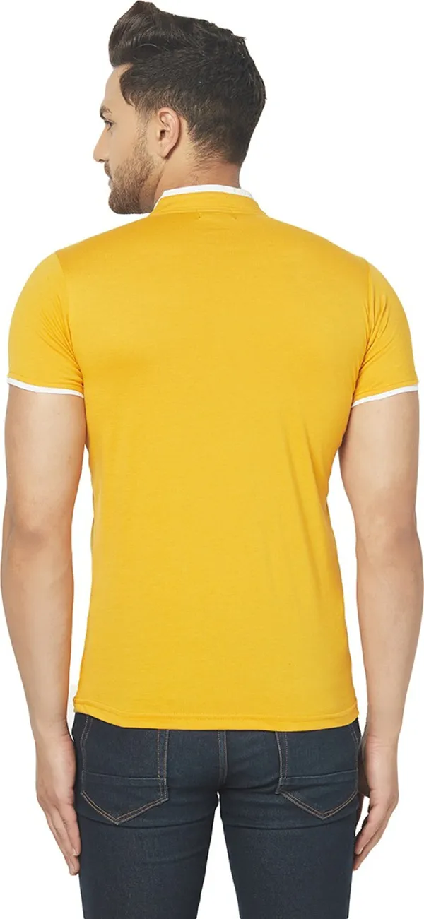 Yellow_Cotton_Solid_Henley_Neck_Regukar_Fit_T-Shirt_For_Men