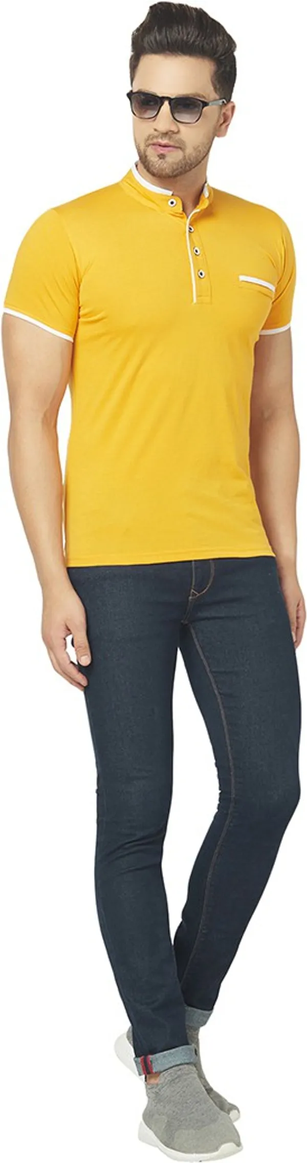 Yellow_Cotton_Solid_Henley_Neck_Regukar_Fit_T-Shirt_For_Men