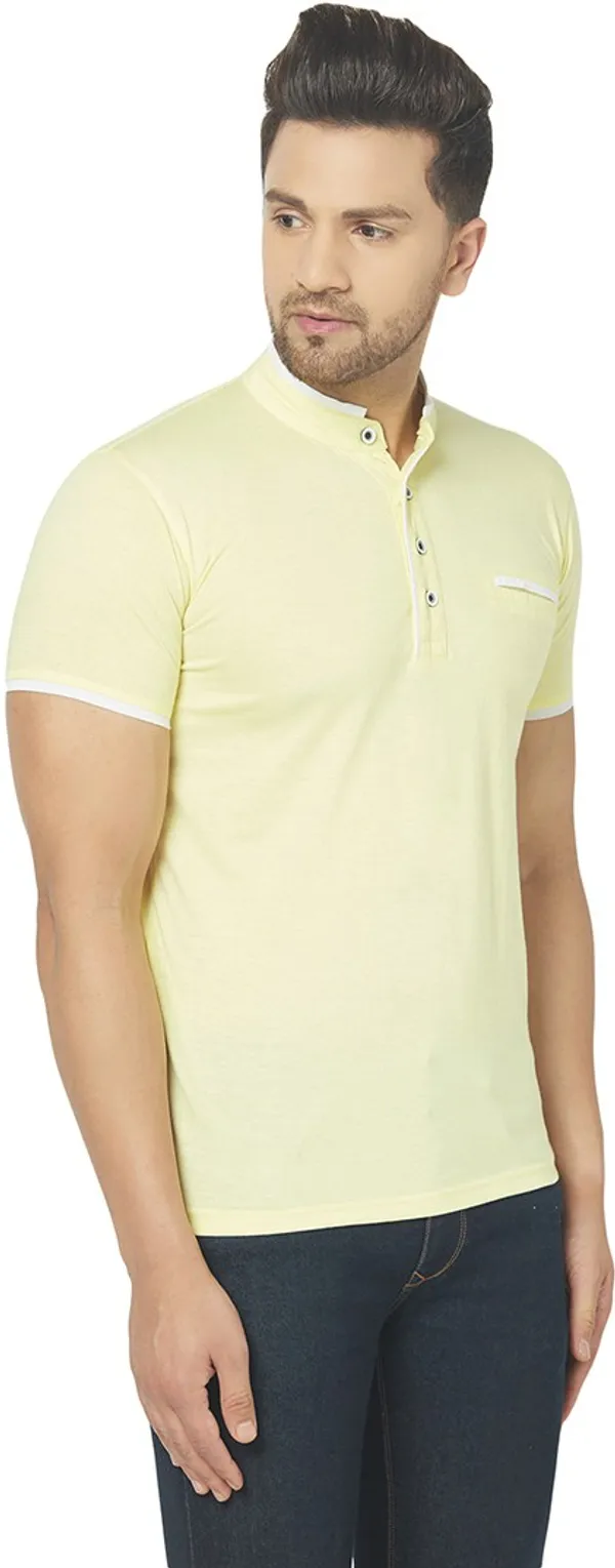 Yellow_Cotton_Solid_Henley_Neck_Regukar_Fit_T-Shirt_For_Men