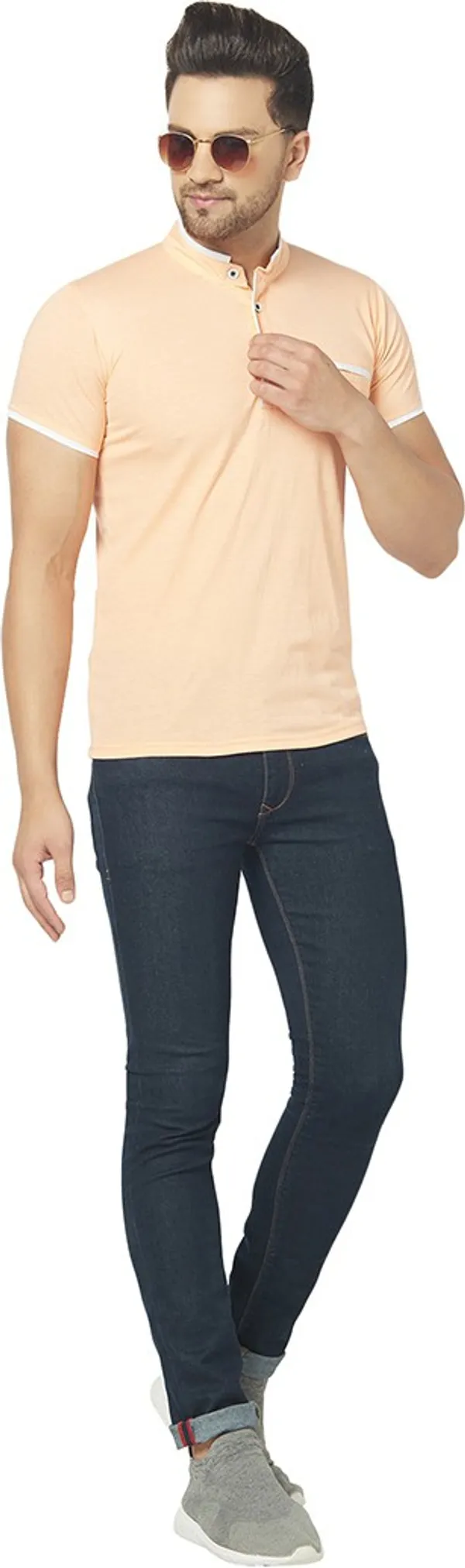 Beige_Cotton_Solid_Henley_Neck_Regukar_Fit_T-Shirt_For_Men