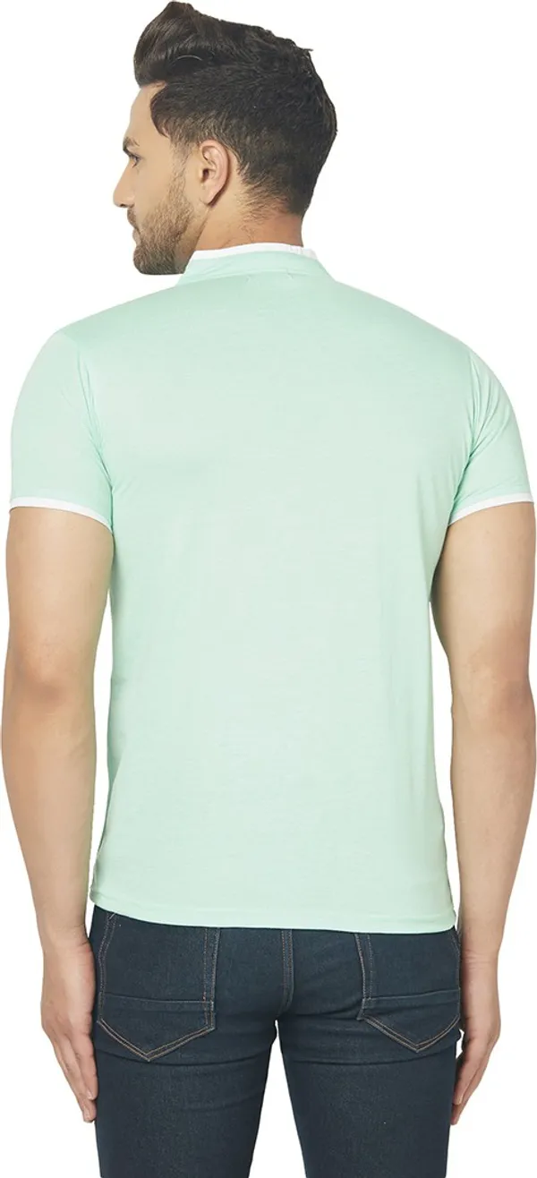 Light_Green_Cotton_Solid_Mandarin_Collar_Regukar_Fit_T-Shirt_For_Men