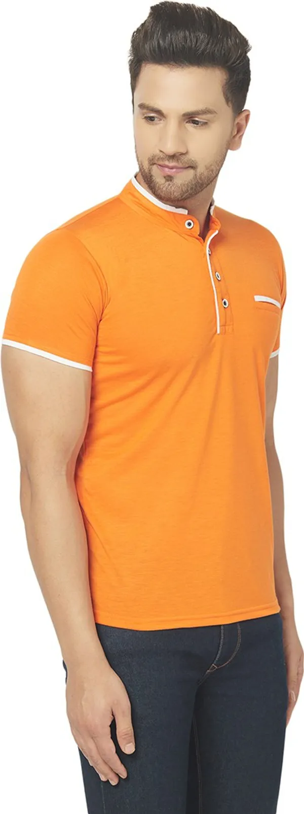 Orange_Cotton_Solid_Henley_Neck_Regukar_Fit_T-Shirt_For_Men