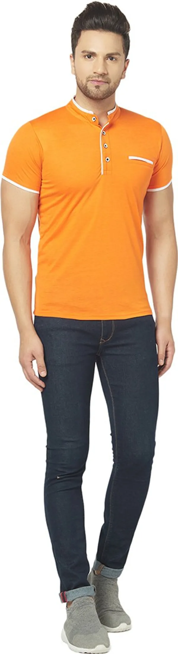 Orange_Cotton_Solid_Henley_Neck_Regukar_Fit_T-Shirt_For_Men