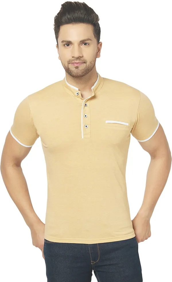 Beige_Cotton_Solid_Henley_Neck_Regukar_Fit_T-Shirt_For_Men