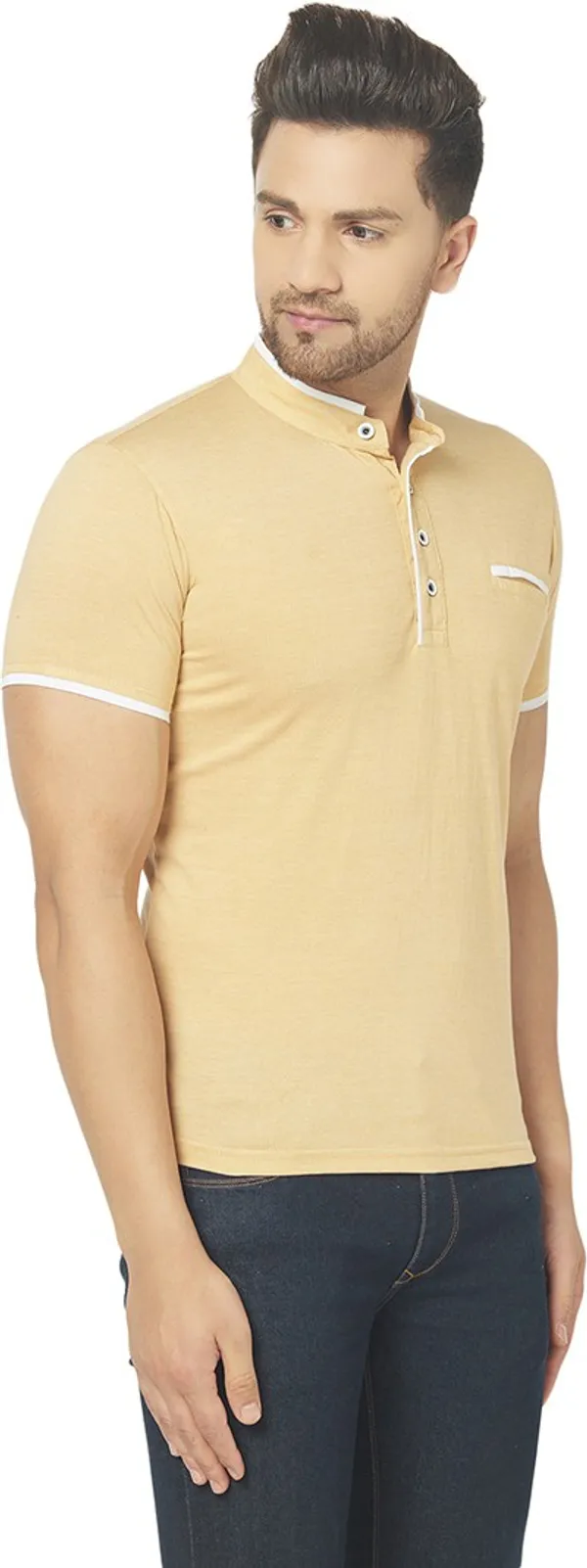 Beige_Cotton_Solid_Henley_Neck_Regukar_Fit_T-Shirt_For_Men