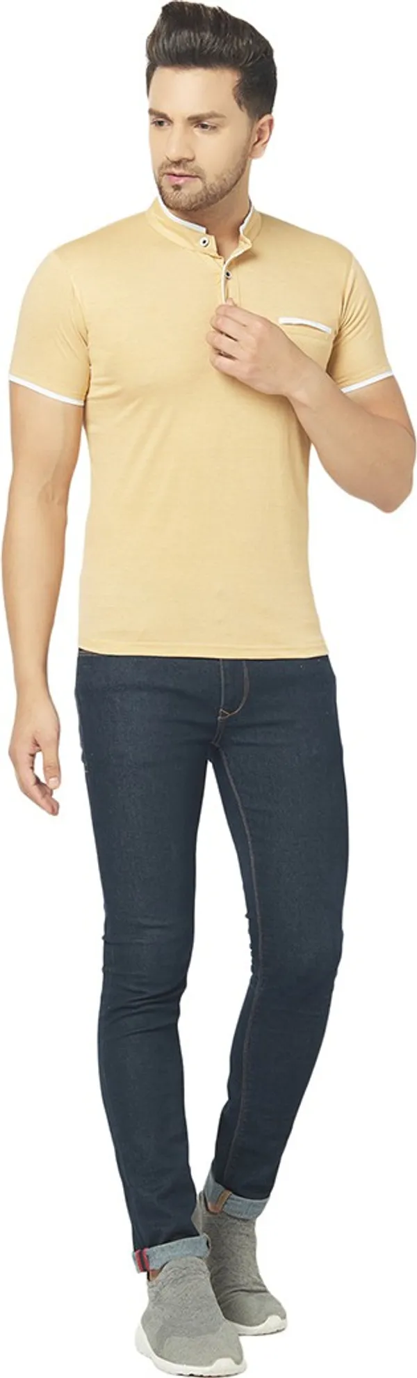 Beige_Cotton_Solid_Henley_Neck_Regukar_Fit_T-Shirt_For_Men