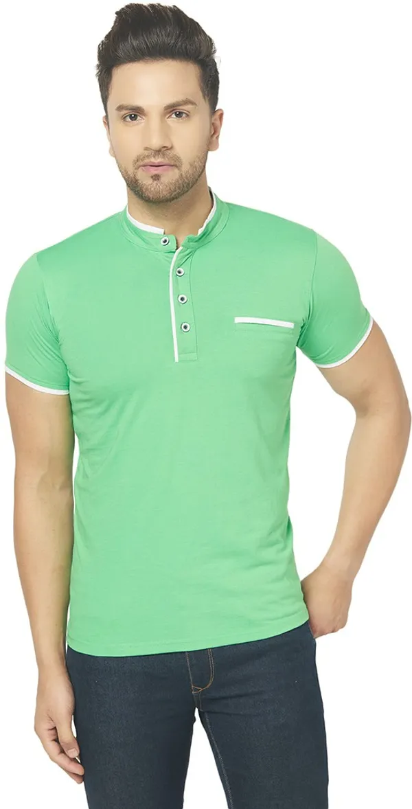 Green_Cotton_Solid_Henley_Neck_Regukar_Fit_T-Shirt_For_Men