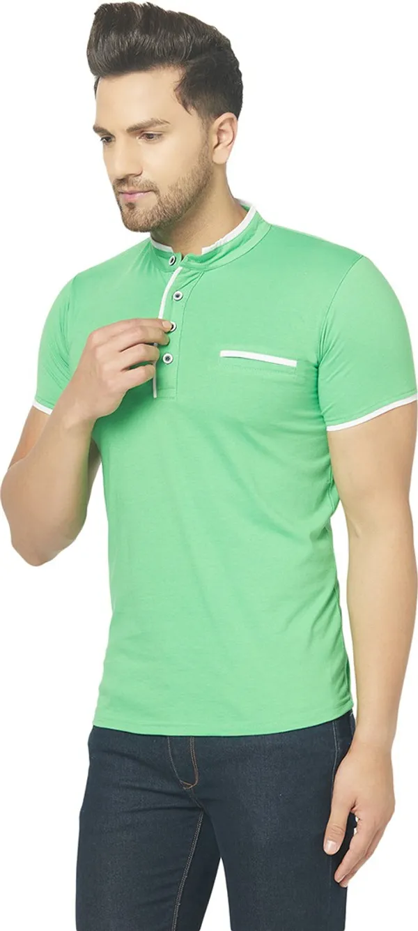 Green_Cotton_Solid_Henley_Neck_Regukar_Fit_T-Shirt_For_Men