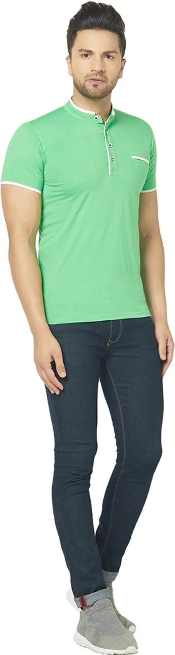 Green_Cotton_Solid_Henley_Neck_Regukar_Fit_T-Shirt_For_Men