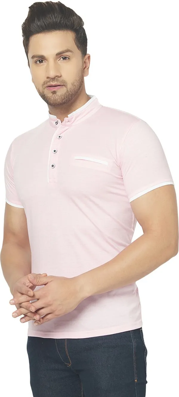 Pink_Cotton_Solid_Henley_Neck_Regukar_Fit_T-Shirt_For_Men