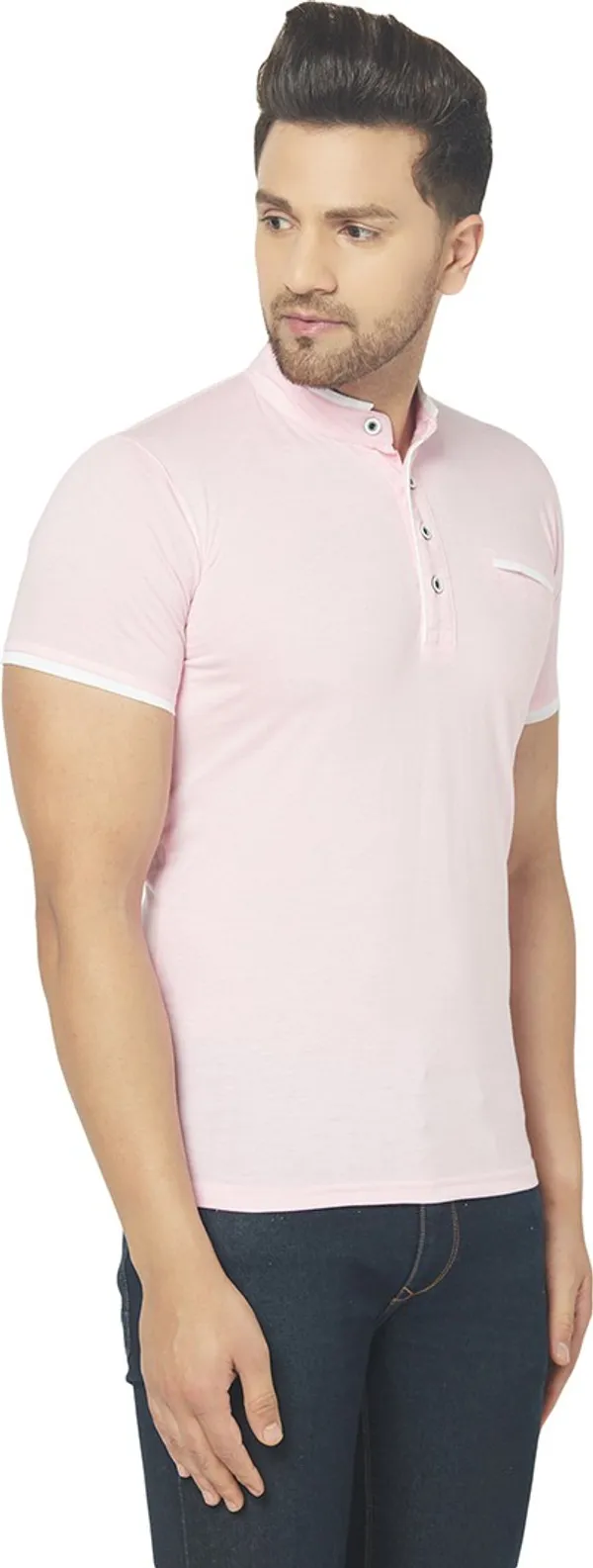 Pink_Cotton_Solid_Henley_Neck_Regukar_Fit_T-Shirt_For_Men