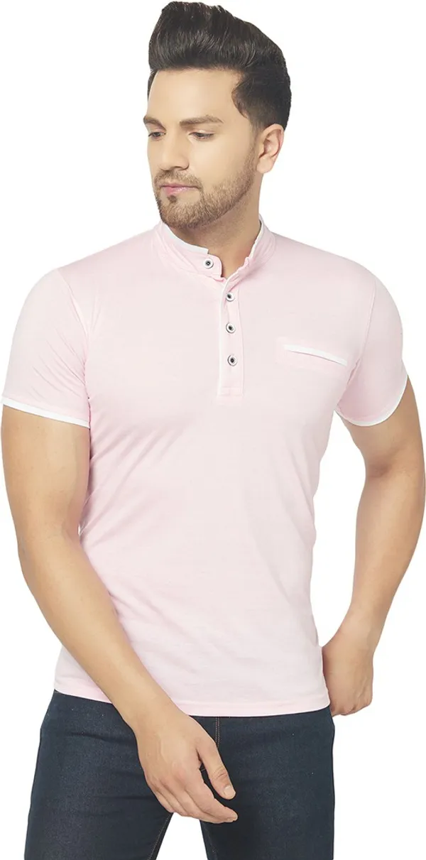 Pink_Cotton_Solid_Henley_Neck_Regukar_Fit_T-Shirt_For_Men