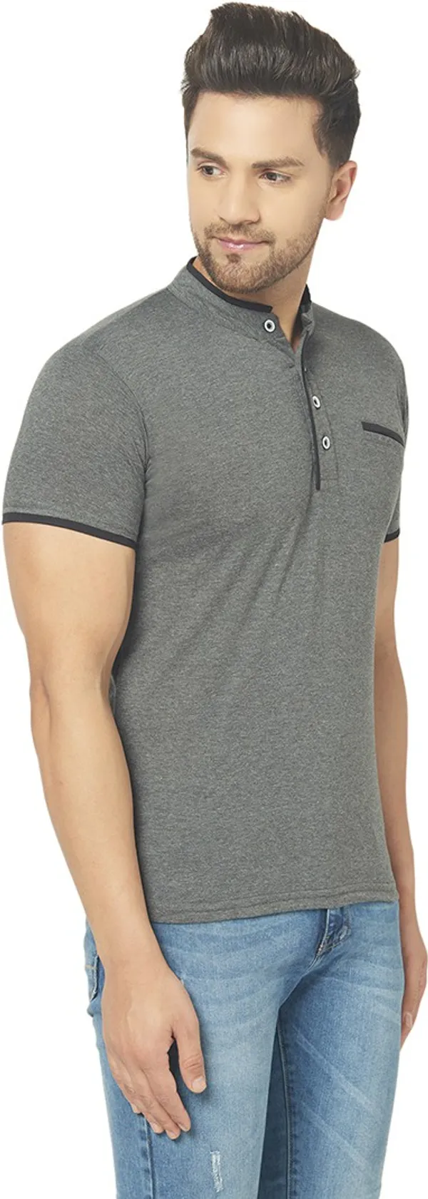 Grey_Cotton_Solid_Mandarin_Collar_Regukar_Fit_T-Shirt_For_Men