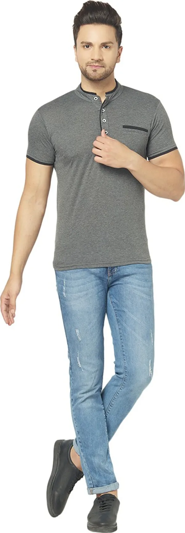 Grey_Cotton_Solid_Mandarin_Collar_Regukar_Fit_T-Shirt_For_Men