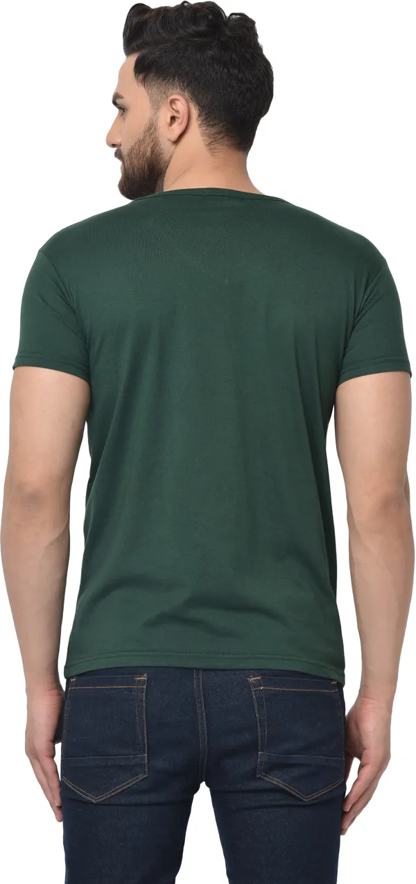 Dark_Green_Cotton_Solid_V_Neck_Regukar_Fit_T-Shirt_For_Men