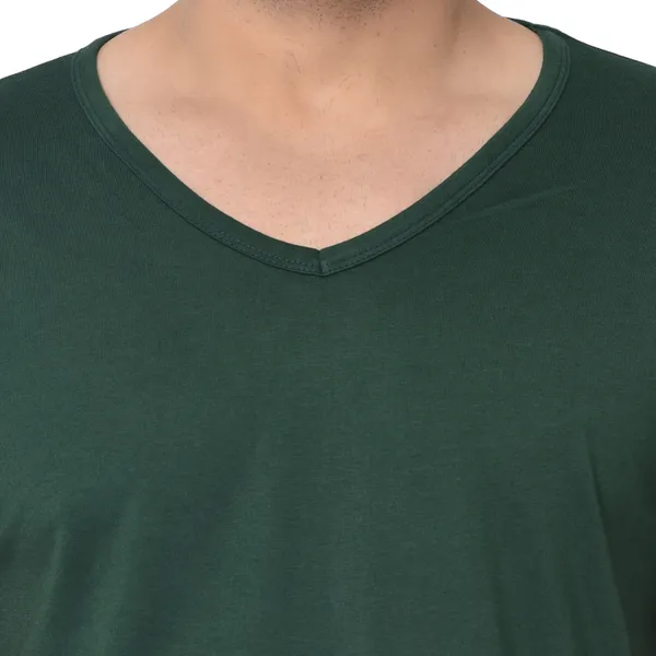 Dark_Green_Cotton_Solid_V_Neck_Regukar_Fit_T-Shirt_For_Men