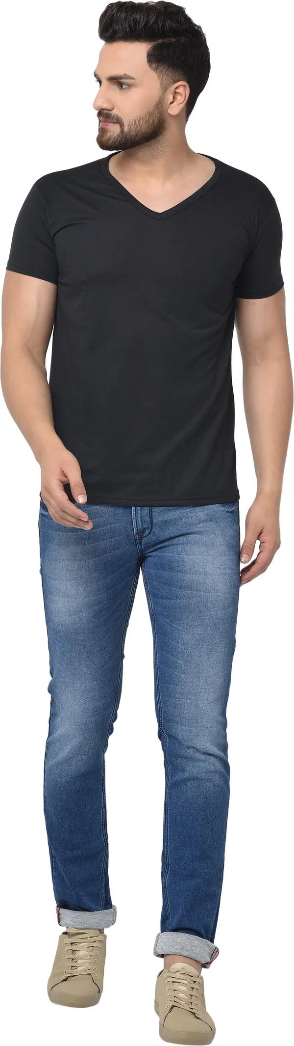 Black_Cotton_Solid_V_Neck_Regukar_Fit_T-Shirt_for_men