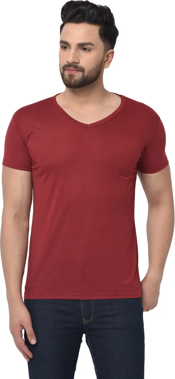Maroon_Cotton_Solid_V_Neck_Regukar_Fit_T-Shirt_For_Men