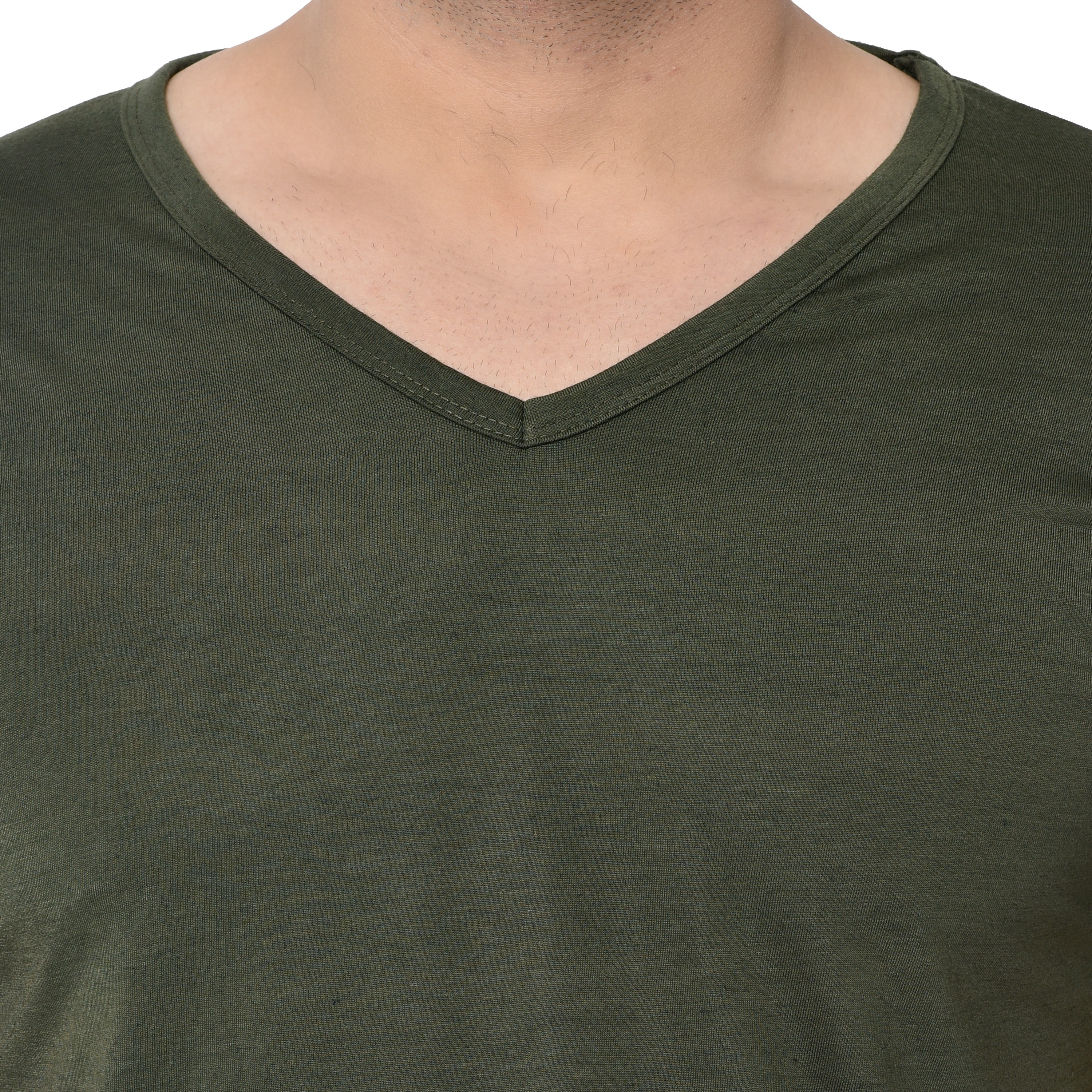 Dark_Green_Cotton_Solid_V_Neck_Regukar_Fit_T-Shirt_For_Men