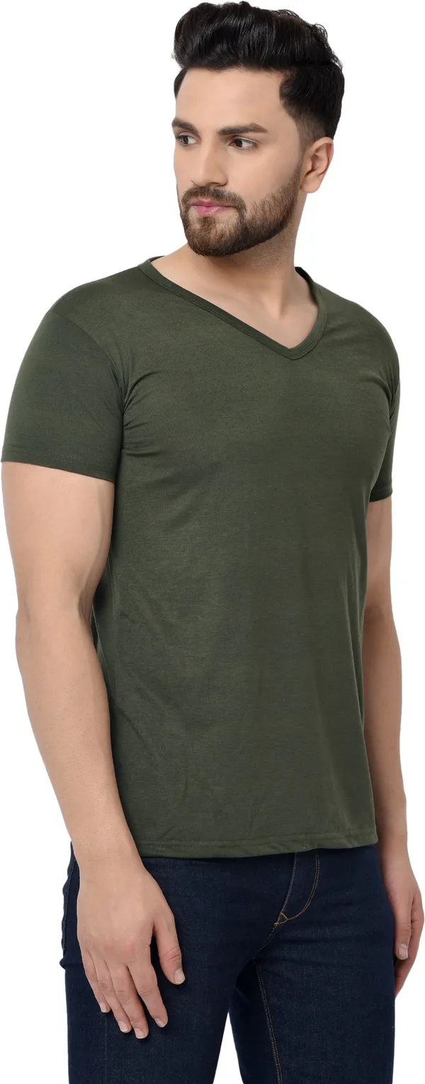 Dark_Green_Cotton_Solid_V_Neck_Regukar_Fit_T-Shirt_For_Men