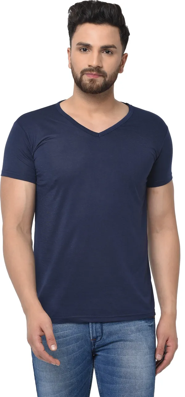 Dark_Blue_Cotton_Solid_V_Neck_Regukar_Fit_T-Shirt_For_Men