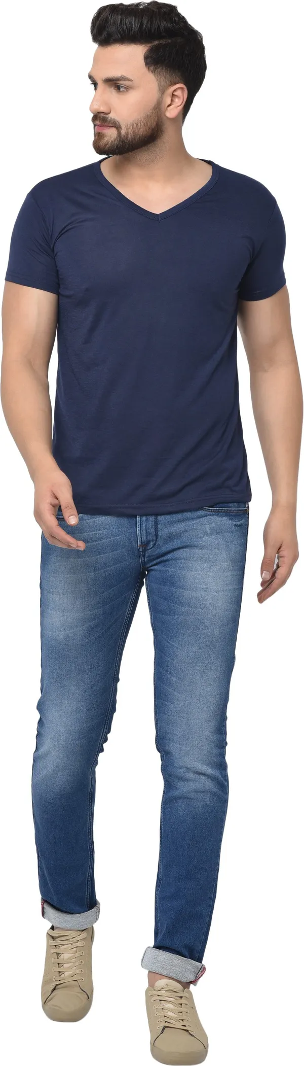Dark_Blue_Cotton_Solid_V_Neck_Regukar_Fit_T-Shirt_For_Men