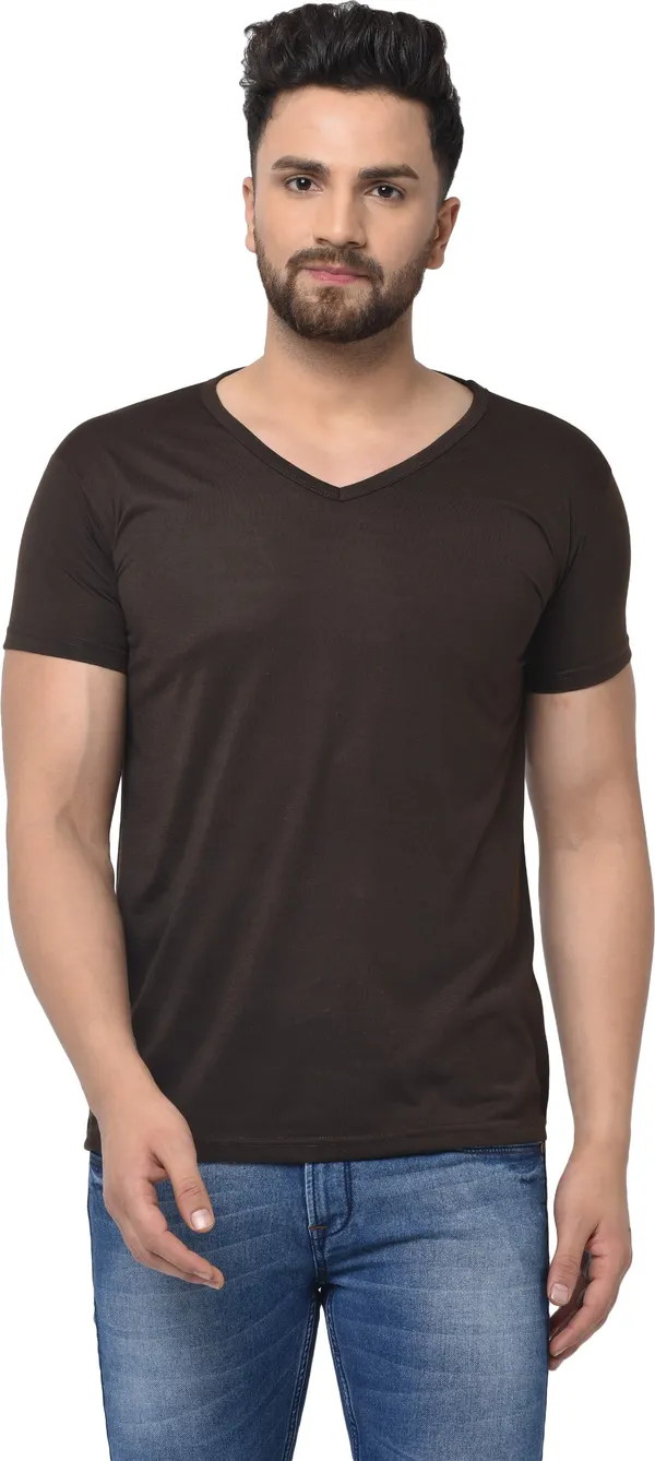 Brown_Cotton_Solid_V_Neck_Regukar_Fit_T-Shirt_for_men