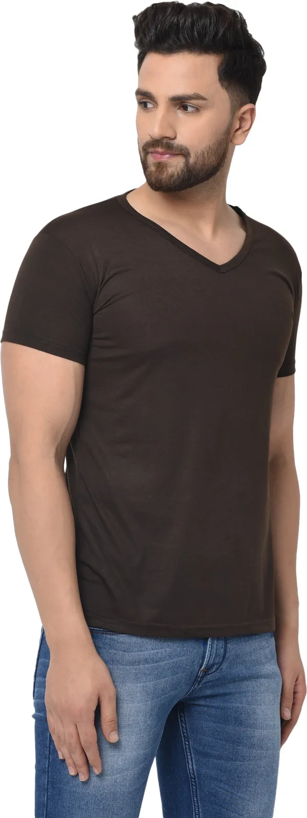 Brown_Cotton_Solid_V_Neck_Regukar_Fit_T-Shirt_for_men