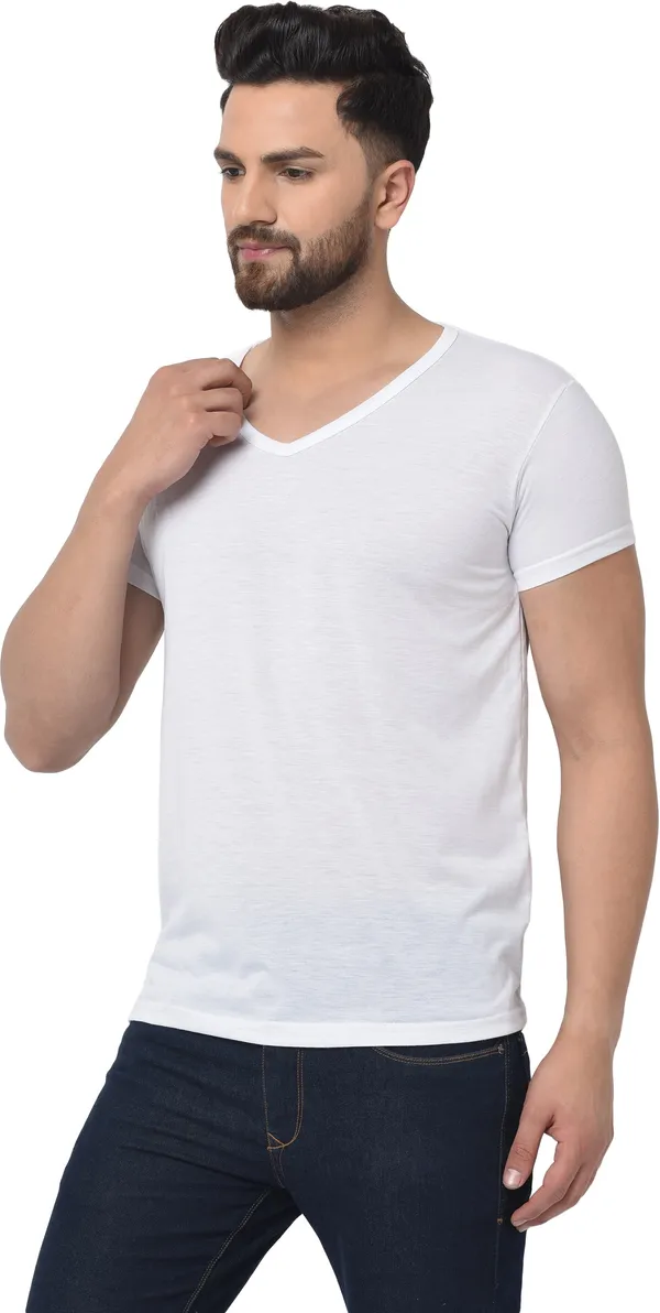 White_Cotton_Solid_V_Neck_Regukar_Fit_T-Shirt_For_Men