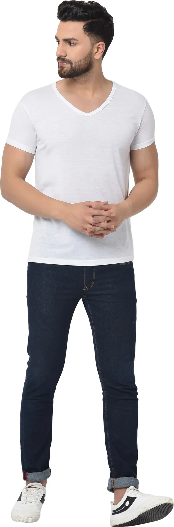 White_Cotton_Solid_V_Neck_Regukar_Fit_T-Shirt_For_Men